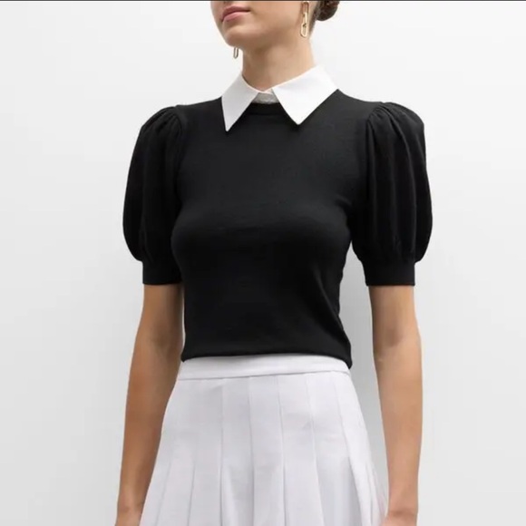 Alice + Olivia Tops - Black Puff Sleeve Crop Top